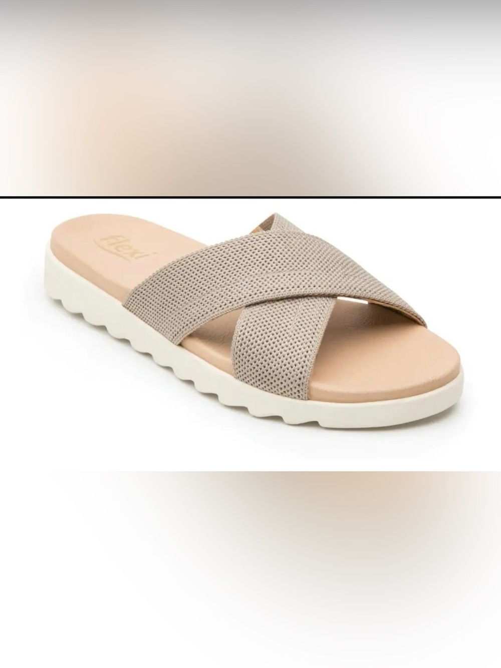 Flexi Taupe Crisscross Knit Slide Sandal